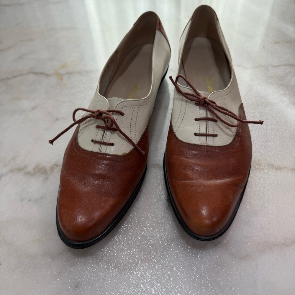 Salvatore Ferragamo Brown and Cream Oxford Shoes